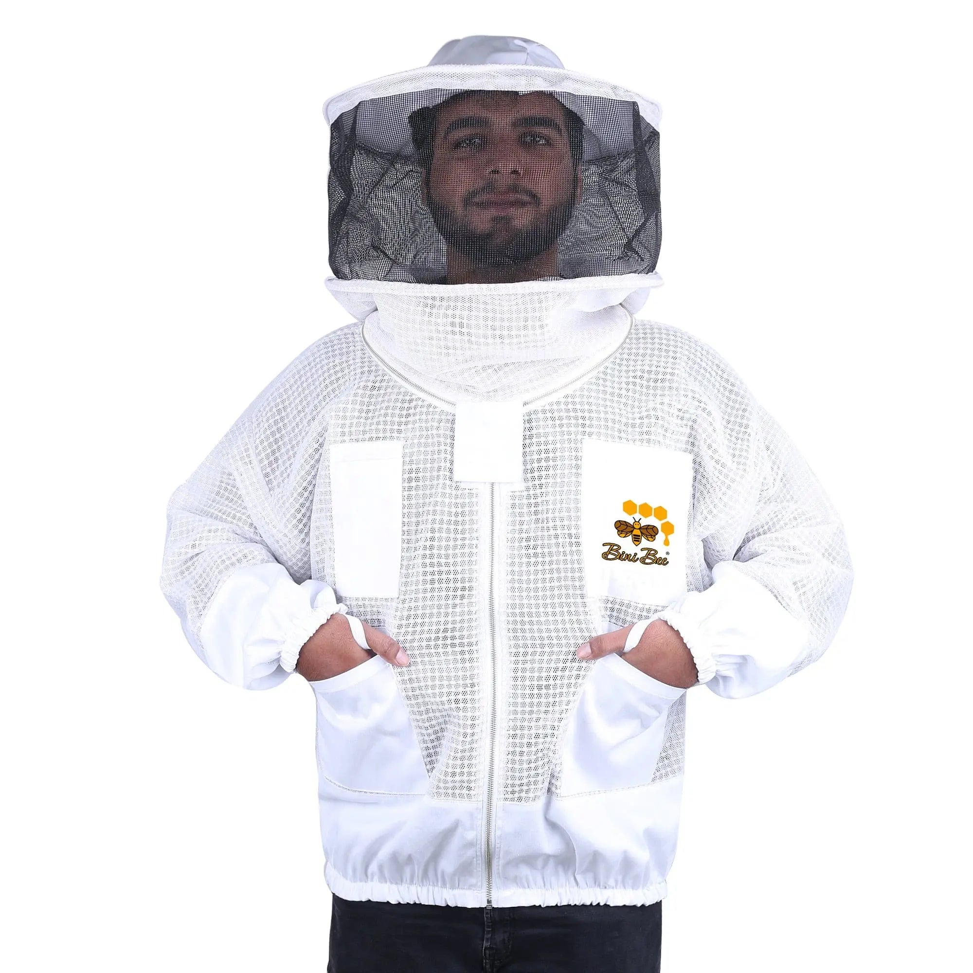 3 Layer Mesh Ventilated Beekeeping Jacket With Round Head Veil Bini Bees