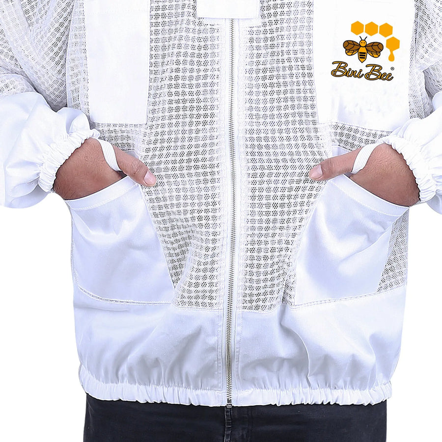 3 Layer Mesh Ventilated  Beekeeping Jacket With Hoodie Style Veil Bini Bee