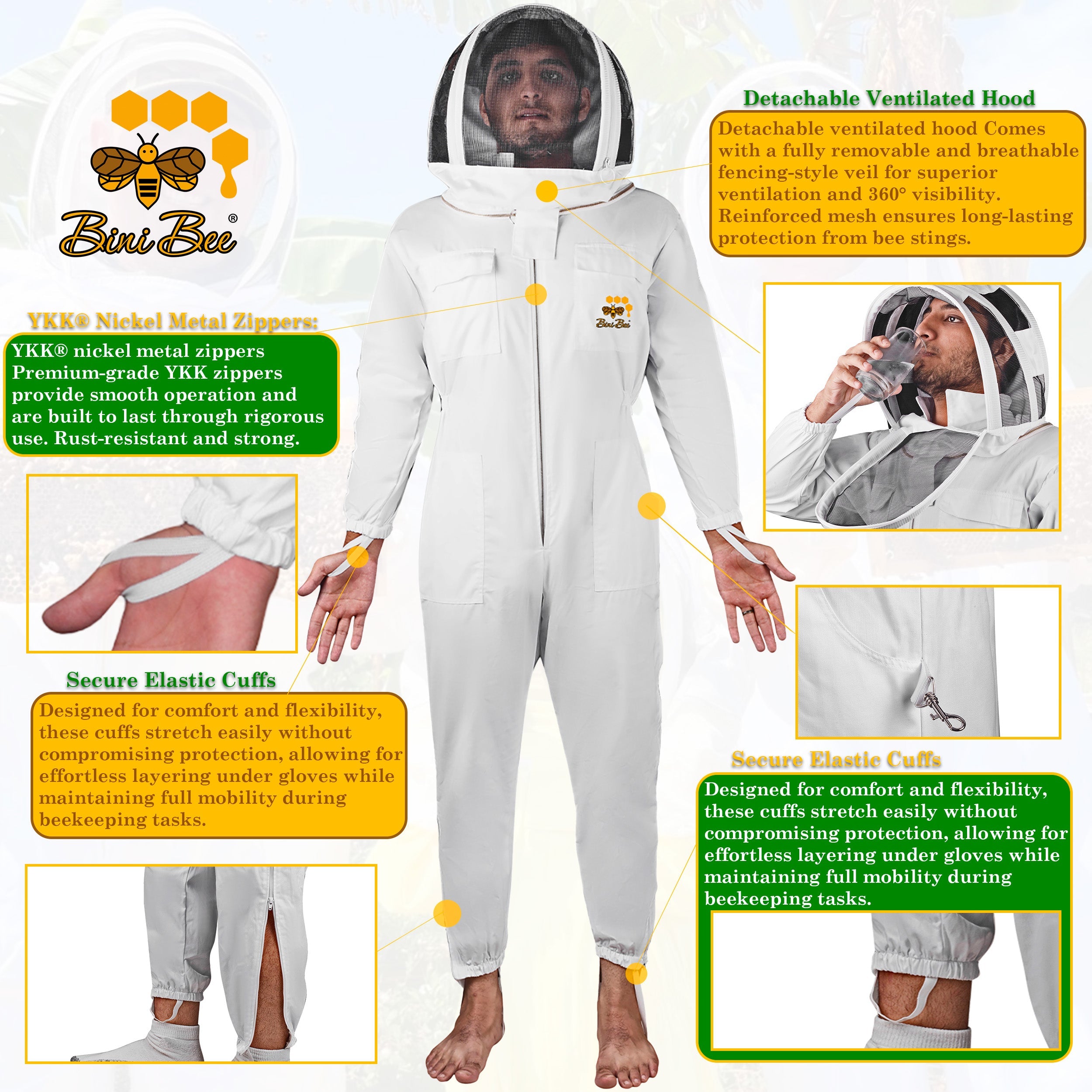 Standard Cotton Beekeeping Suit With Hood Style Veil Bini Bee