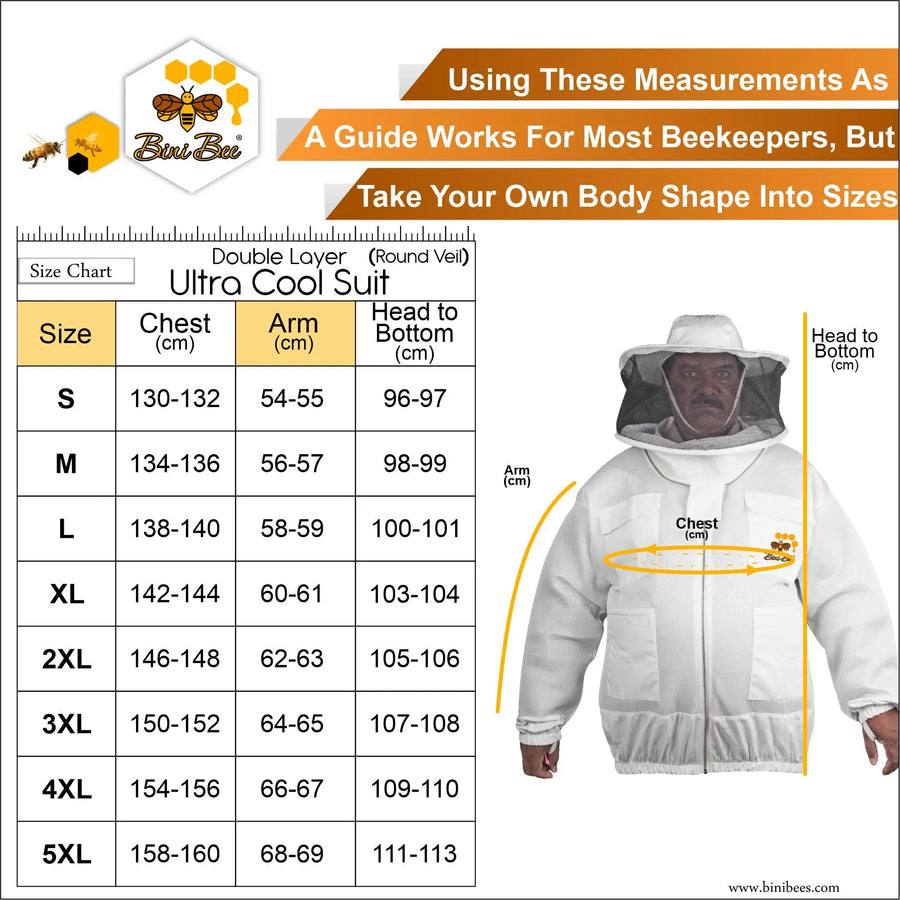 2 Layer Mesh Beekeeping Jacket with Round Veil – Breathable & Protective Bini Bees