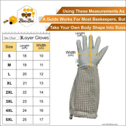 Beekeeping Three Layer Gloves Bini Bee siz chart for gloves