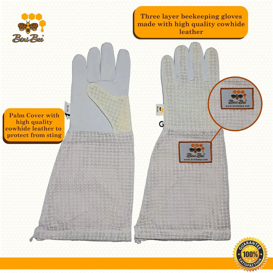 3 Layer Beekeeping Protective Gloves – Sting Resistant & Comfortable Bini Bee