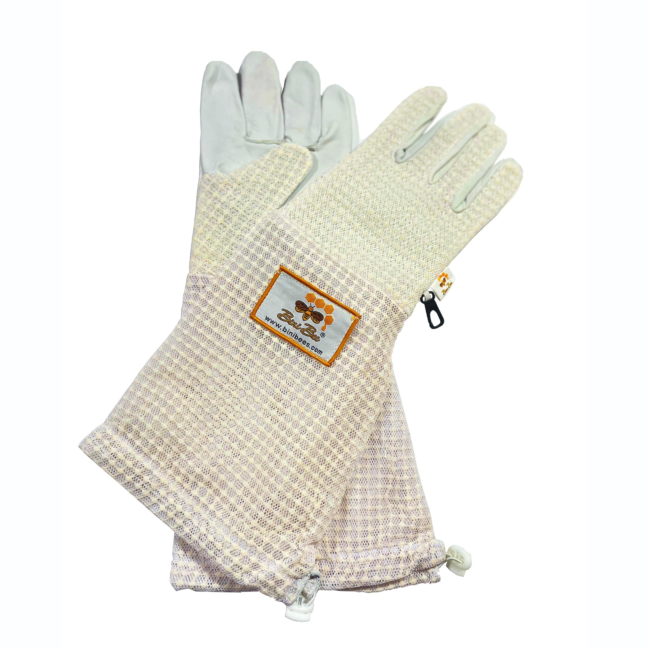 Ventilated beekeeping gloves with leather palm and protective mesh cuff
