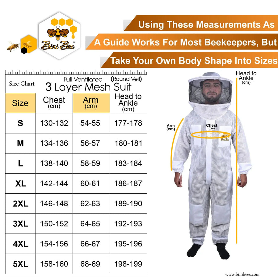 3 Layer Beekeeping Ventilated Suit With Round Veil Bini Bee