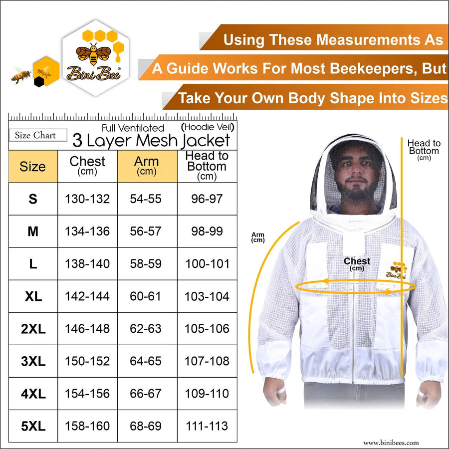 3 Layer Mesh Ventilated  Beekeeping Jacket With Hoodie Style Veil Bini Bee