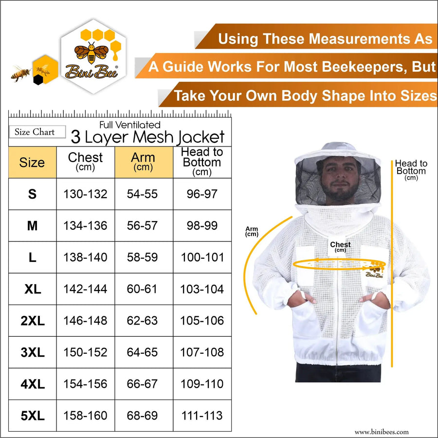 3 Layer Mesh Ventilated Beekeeping Jacket With Round Head Veil Bini Bees