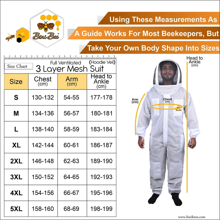 Beekeeping 3 Layer Suit With Hoodie Veil | Sting-Resistant, Breathable Protective Gear for Professional Beekeepers Bini Bee