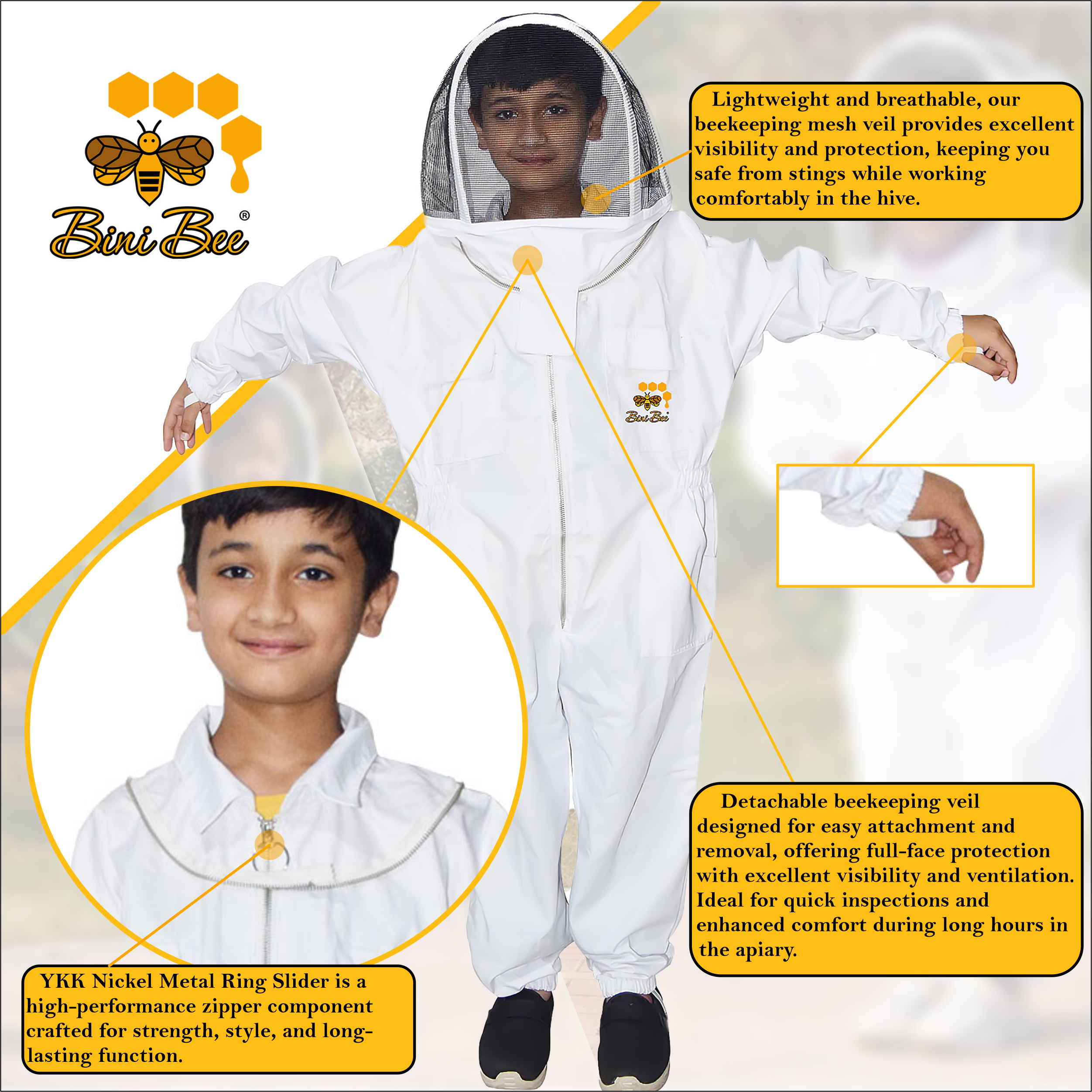 Cotton Kids Beekeeping Suit – Lightweight Protective Gear with Fencing Veil Bini Bees