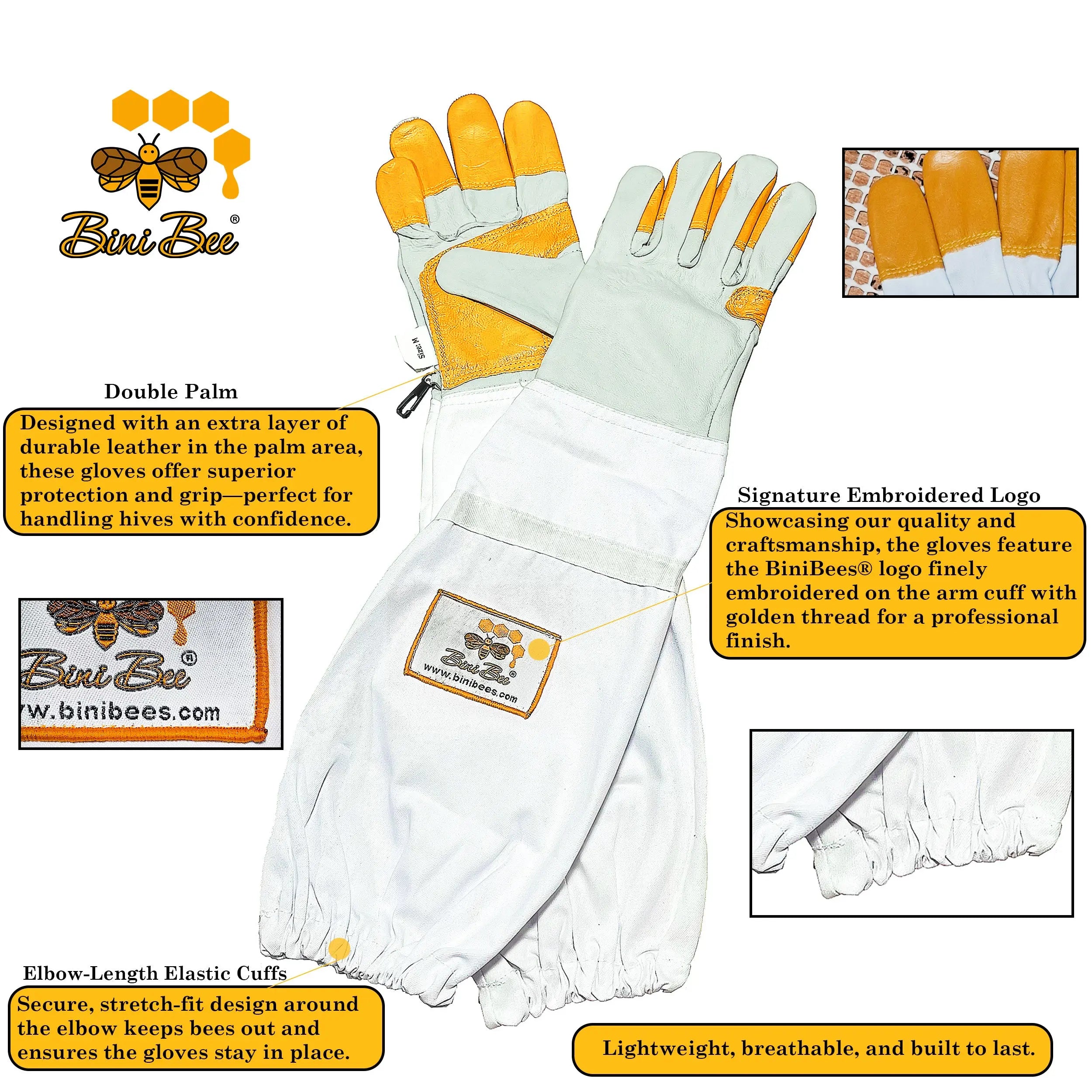Double Palm Beekeeping Gloves-Sting-Resistant & Comfortable Fit Bini Bee