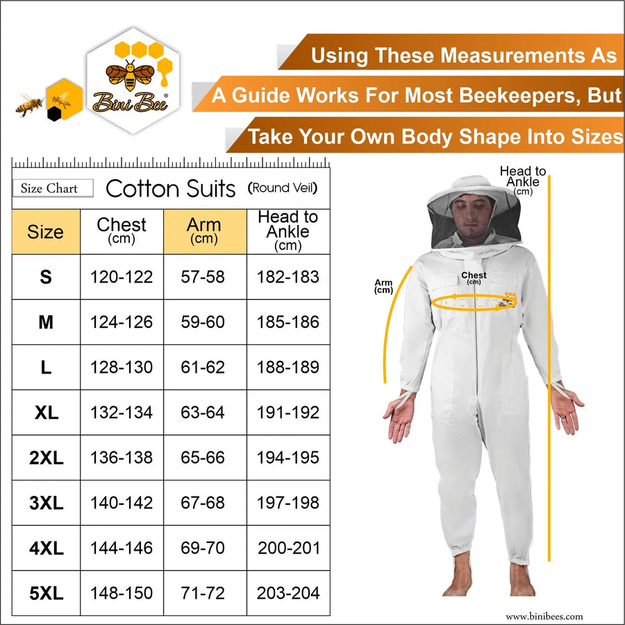 Full Standard Cotton Beekeeping Suit- Round Head Veil Bini Bee