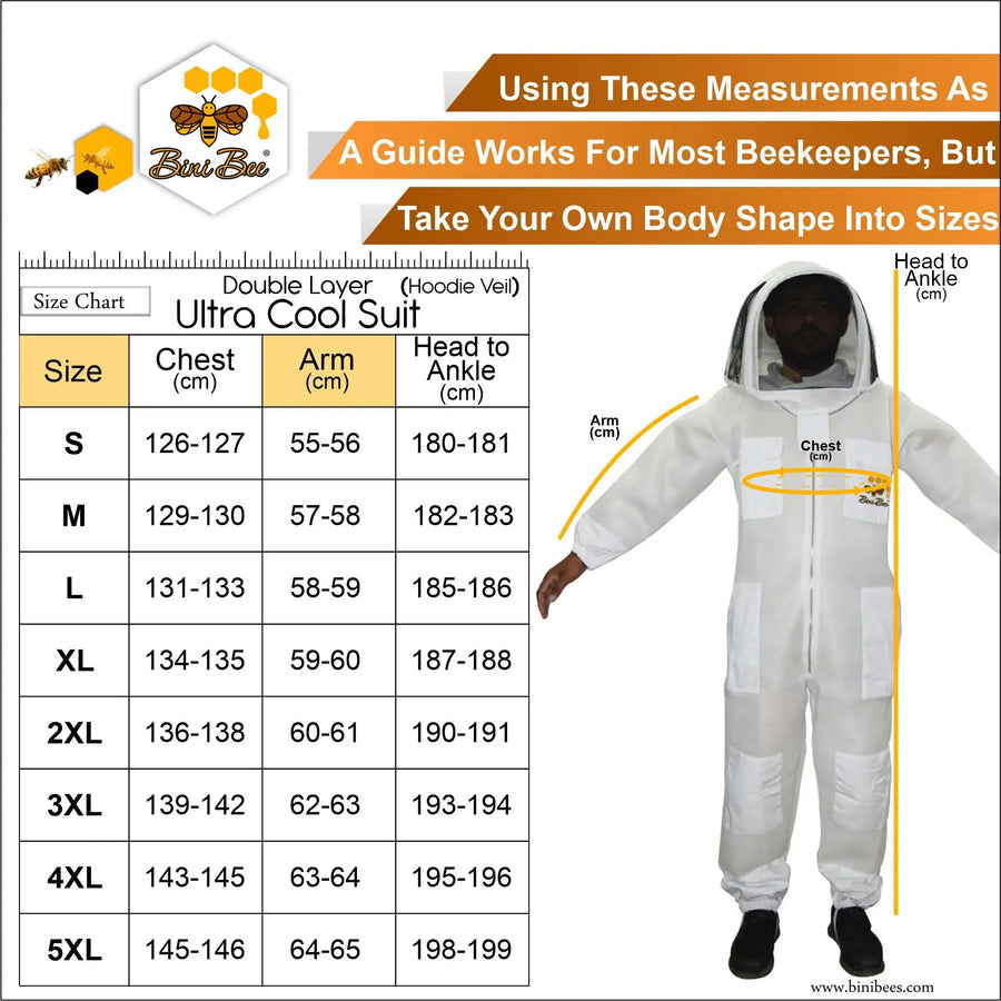 Premium 2 Layer Mesh Beekeeping Suit with Hoodie Veil – Maximum Protection & Comfort Bini Bee