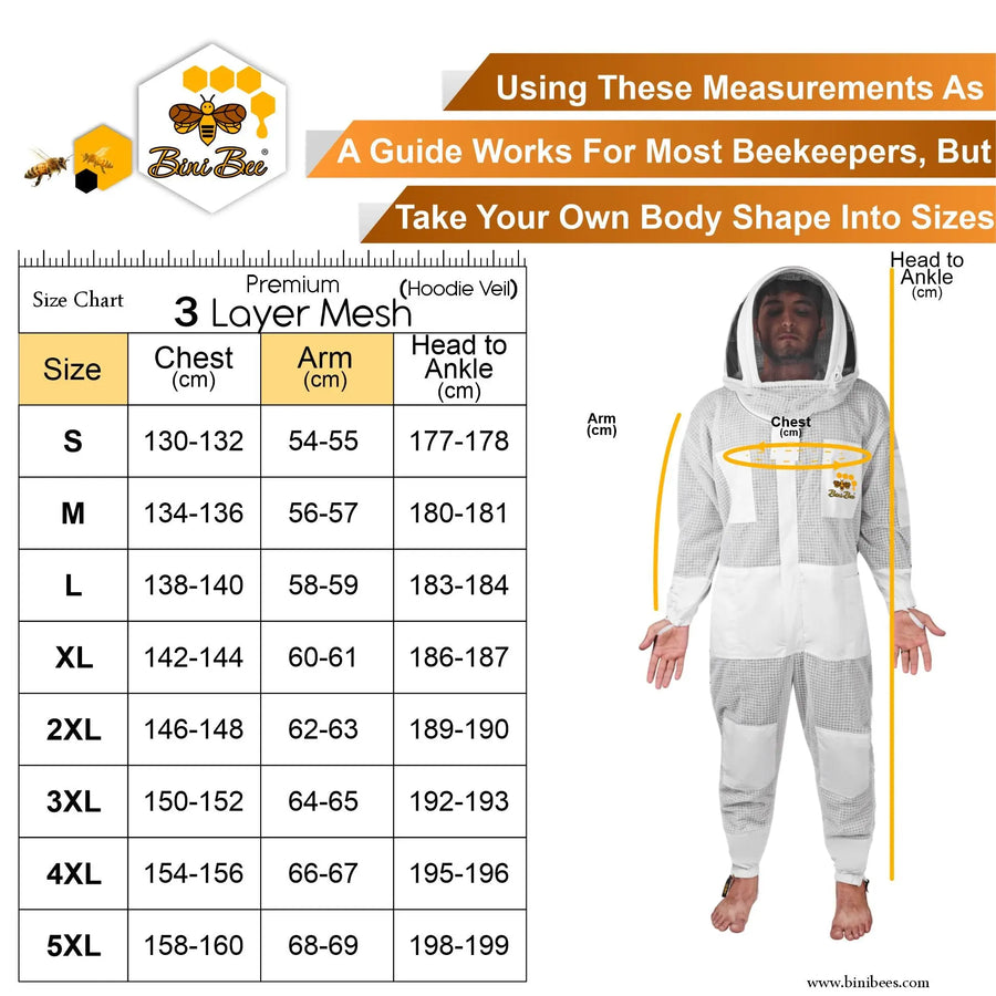 Premium 3 Layer Ventilated Beekeeping Suit With Hoodie Veil Bini Bees