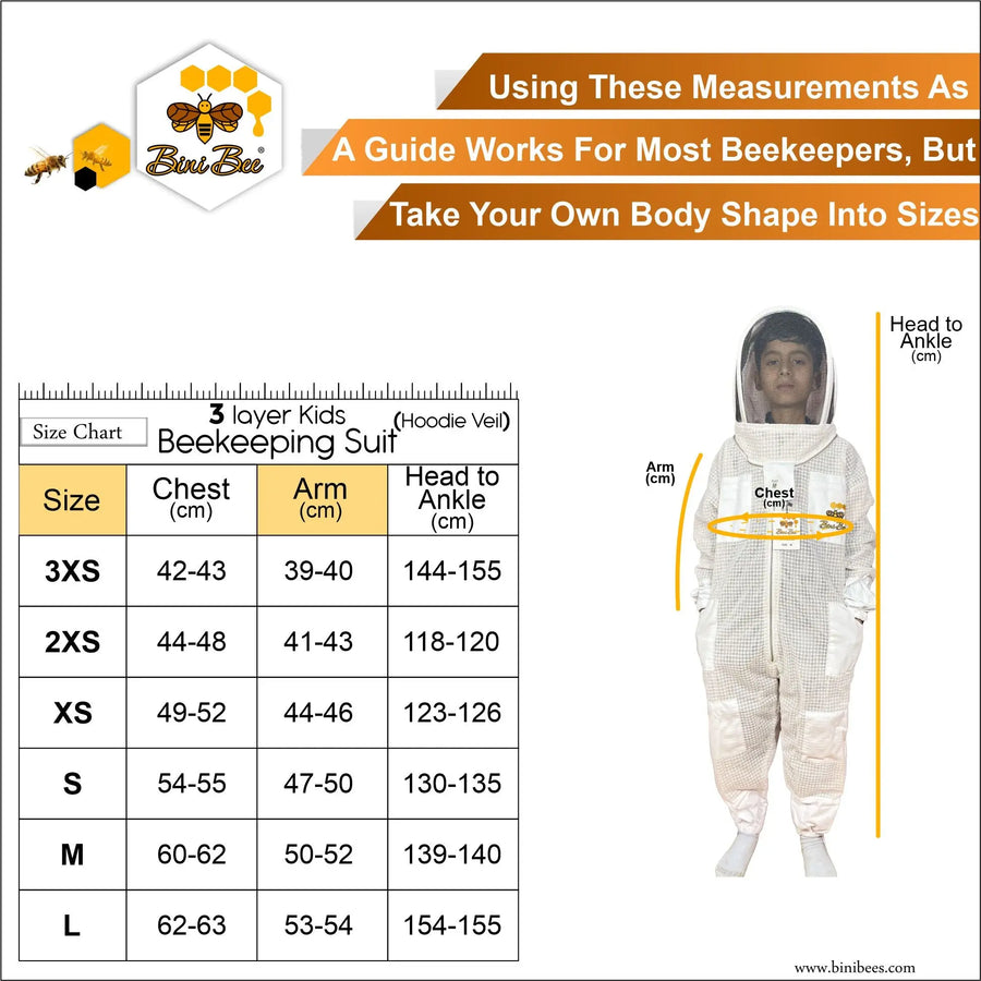 Premium 3 Layer Ventilated Beekeeping Suit for Kids Bini Bees