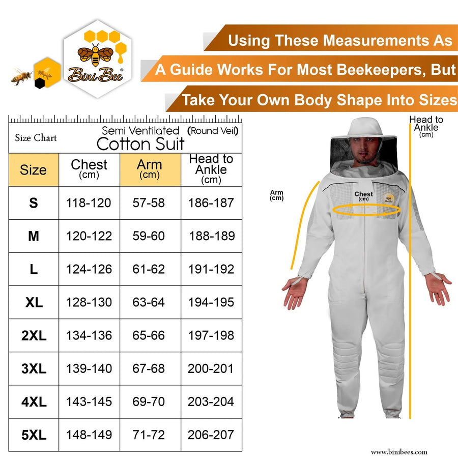 Semi Ventilated Cotton Beekeeping Suit with Round Veil – Comfort & Safety Bini Bees