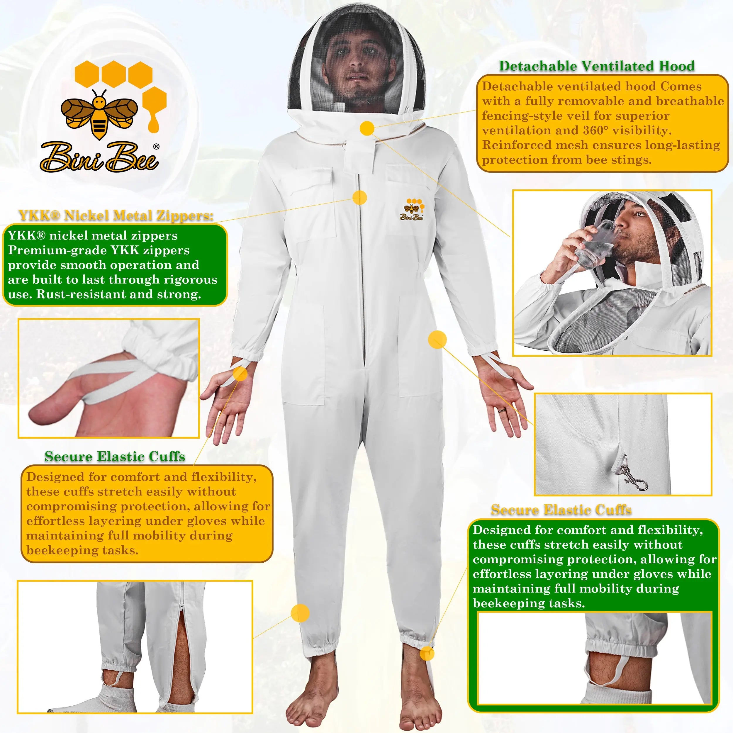 Standard Cotton Beekeeping Suit With Hood Style Veil Bini Bee