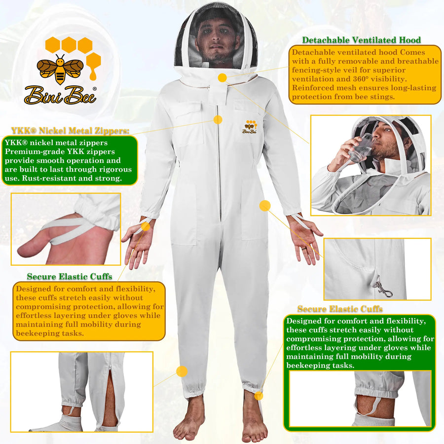 Standard Cotton Beekeeping Suit With Hood Style Veil Bini Bee