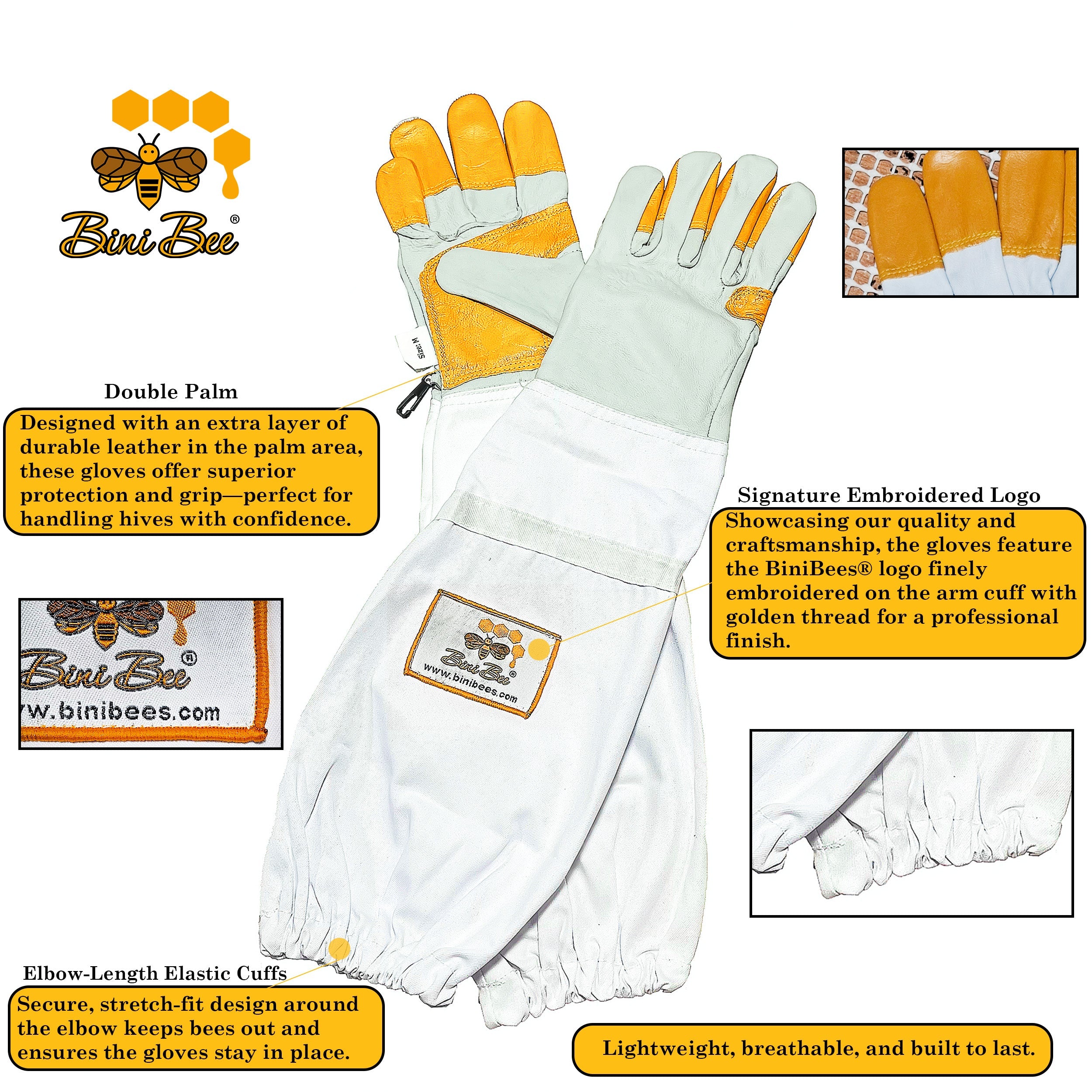 Double Palm Beekeeping Gloves-Sting-Resistant & Comfortable Fit Bini Bee