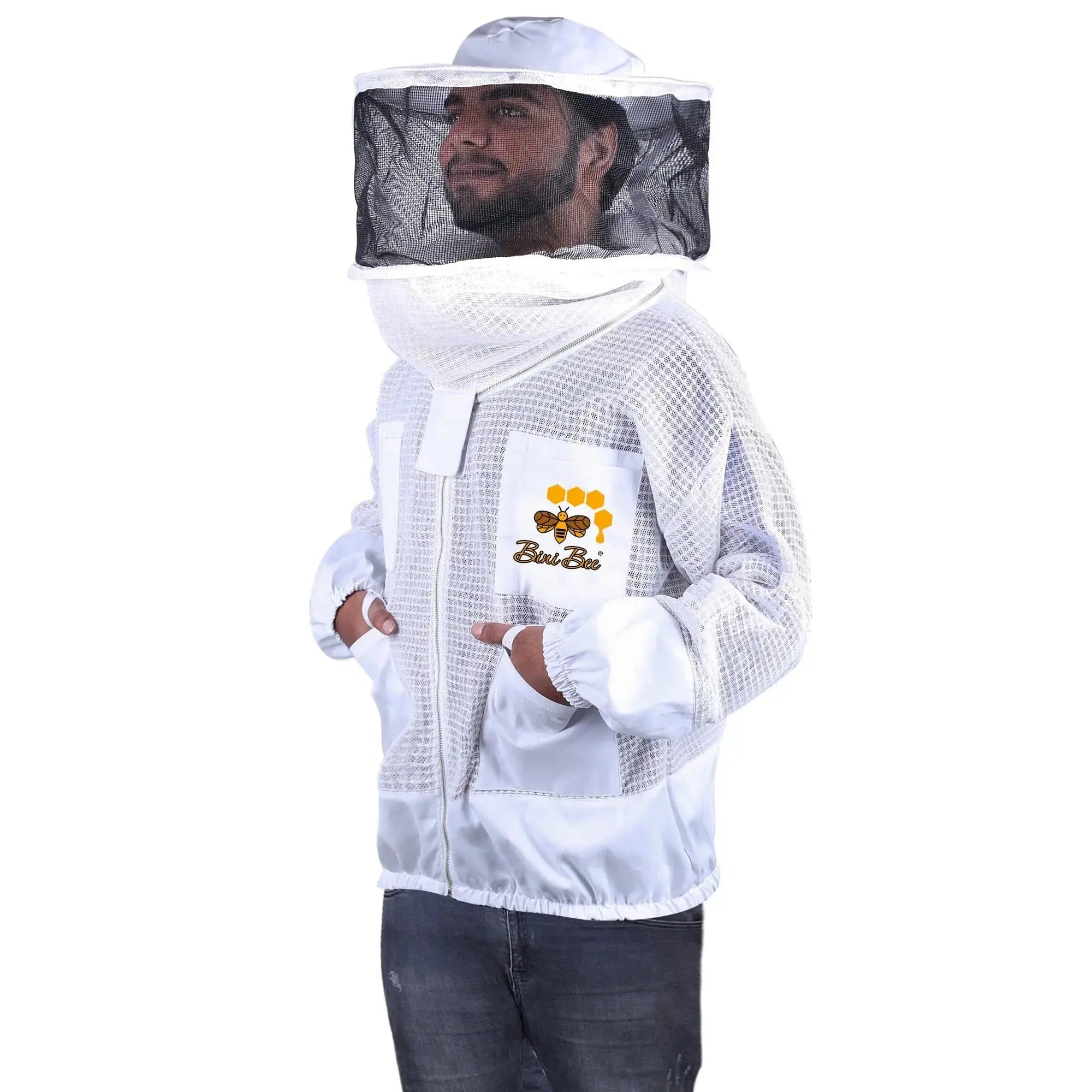 3 Layer Mesh Ventilated Beekeeping Jacket With Round Head Veil Bini Bees