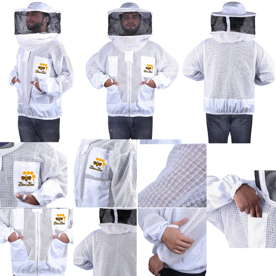 3 Layer Mesh Ventilated Beekeeping Jacket With Round Head Veil Bini Bees